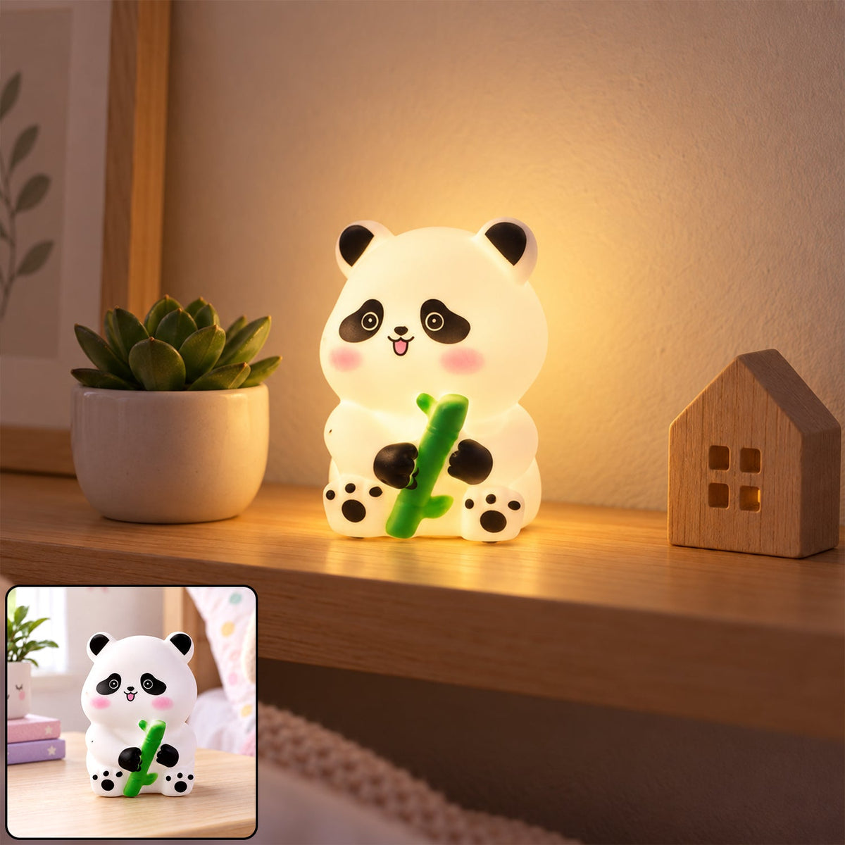 Cute panda hugging bamboo LED night lamp