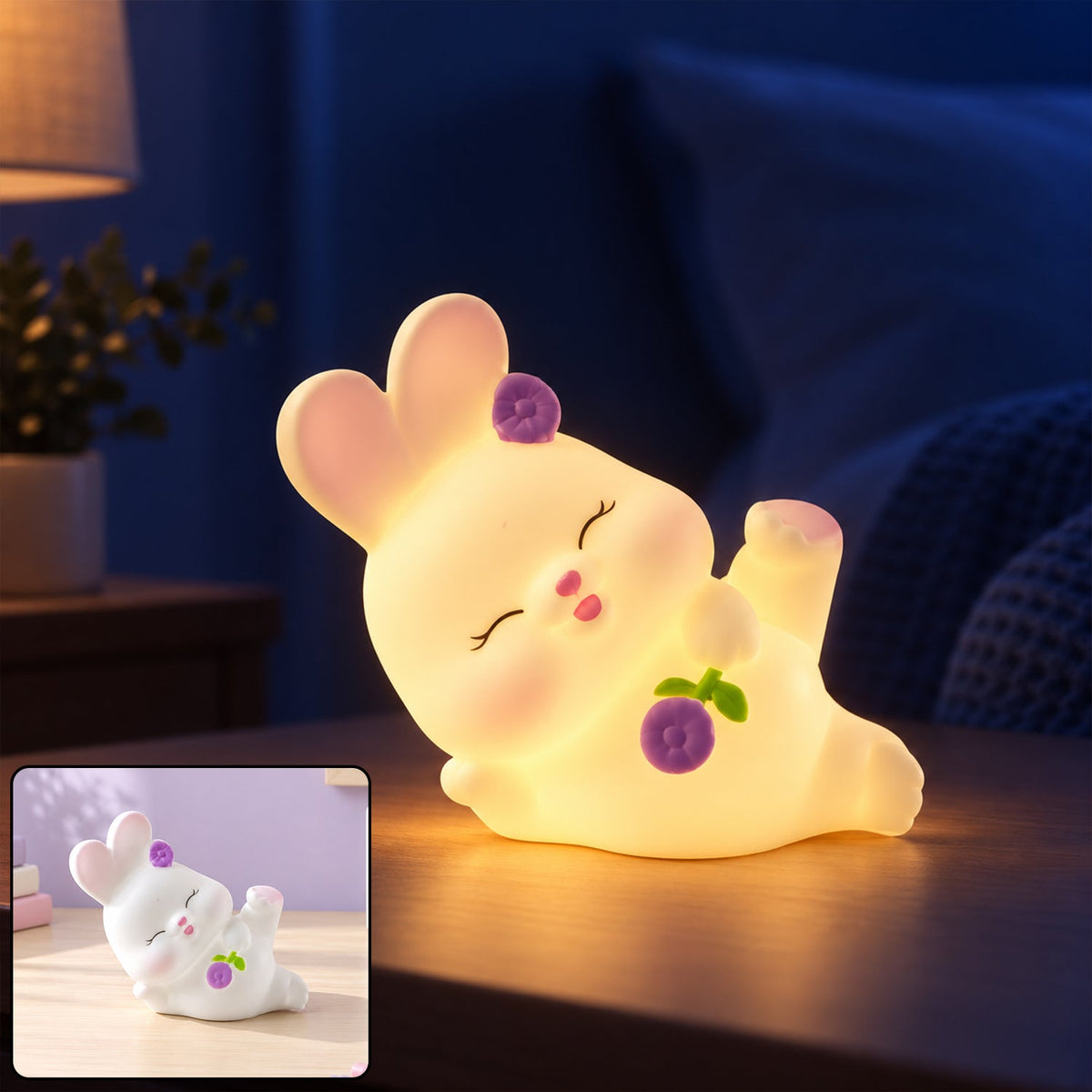Cute reclining rabbit night light warm glow