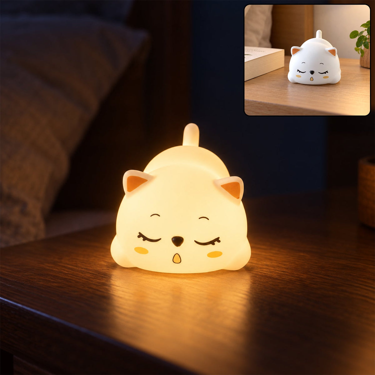 Cute sleeping cat night light warm glow