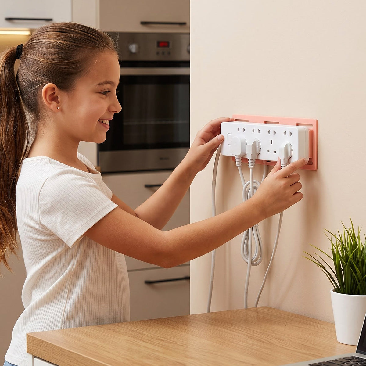 Power strip wall holder in kitchen use