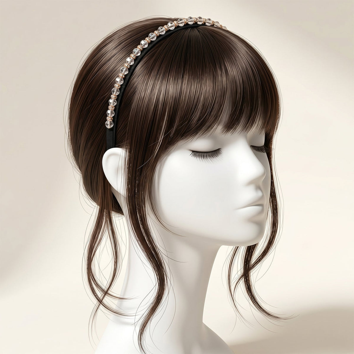 Display of women with styled synthetic clip-in bangs for daily wear