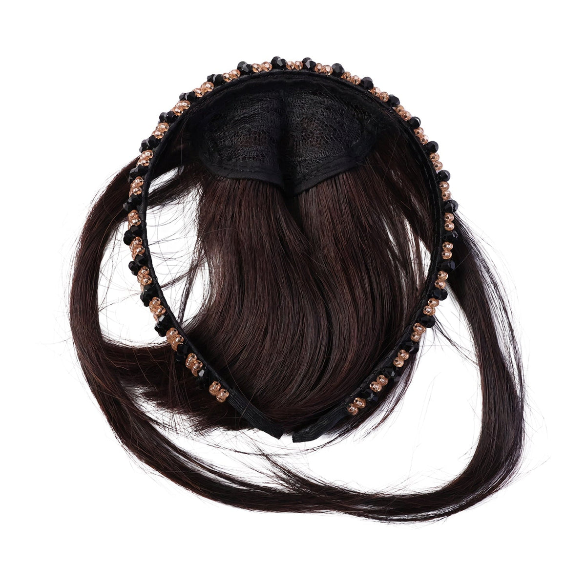 Travel-friendly design of synthetic hair bangs headband in compact size