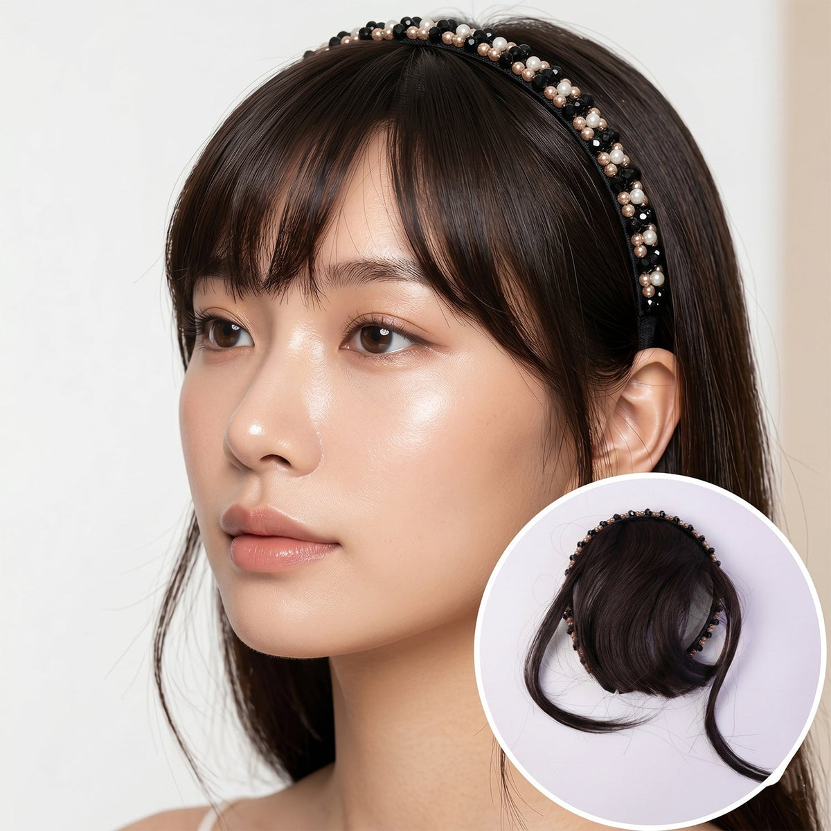 Close-up of synthetic fiber material used in hair bangs extension