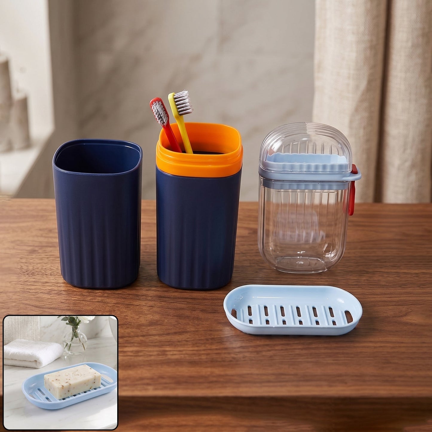 Tumbler toothbrush holder soap dish
