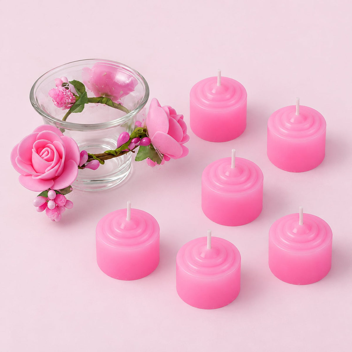 Pink Candle Gift Set with Floral Holder