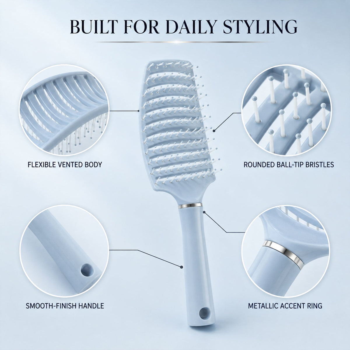 Non slip handle detangling brush