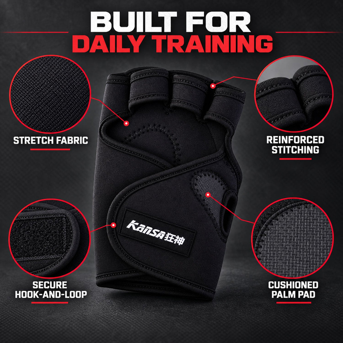 Gym gloves padded palm detail