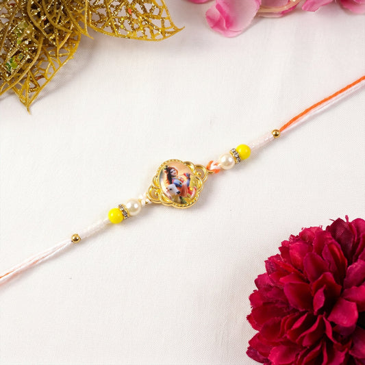 Lord Krishna Premium Designer Rakhi with decorative beads and stylish centerpiece