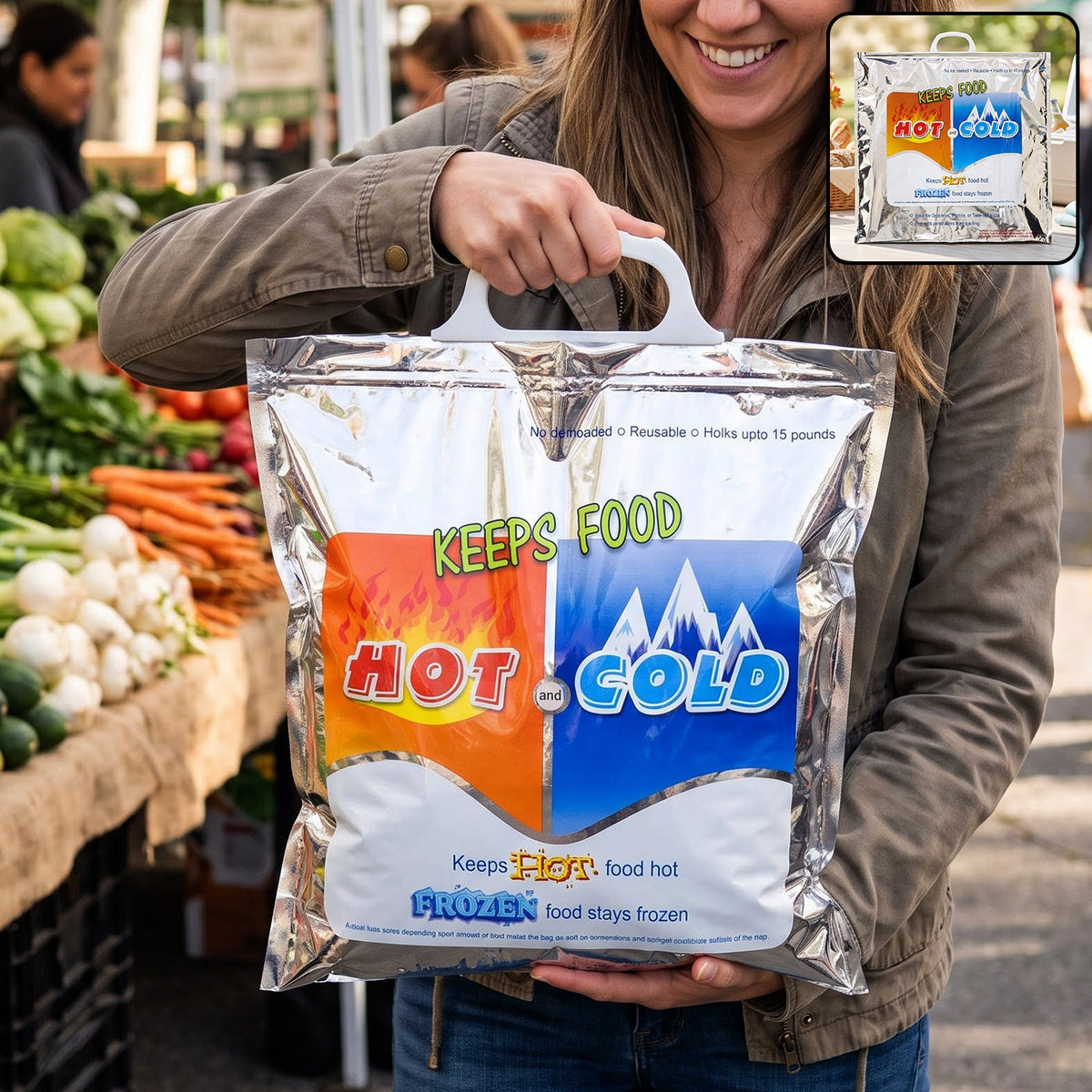 Big insulated hot and cold food storage bag