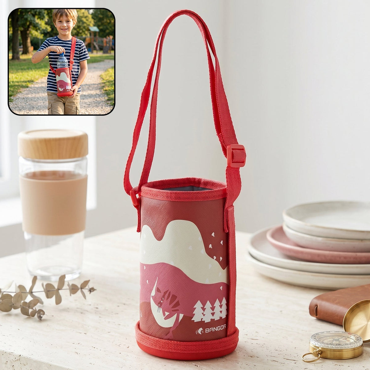 Durable water bottle carrier sling pouch with adjustable strap for outdoor and gym use