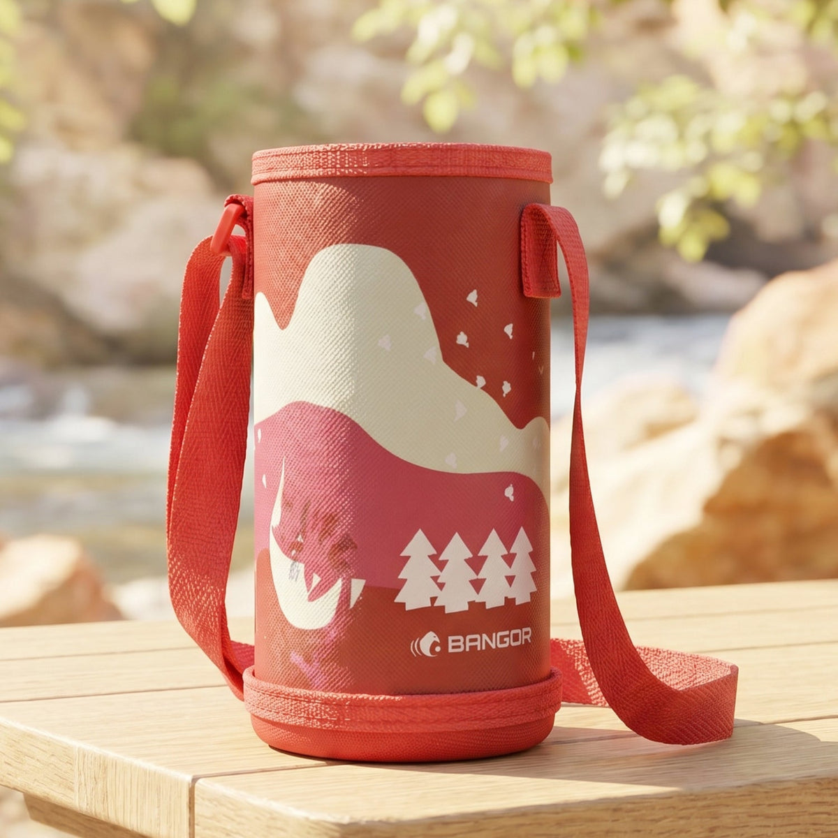 Compact water bottle carrier sling with adjustable strap for easy carrying during outdoor activities