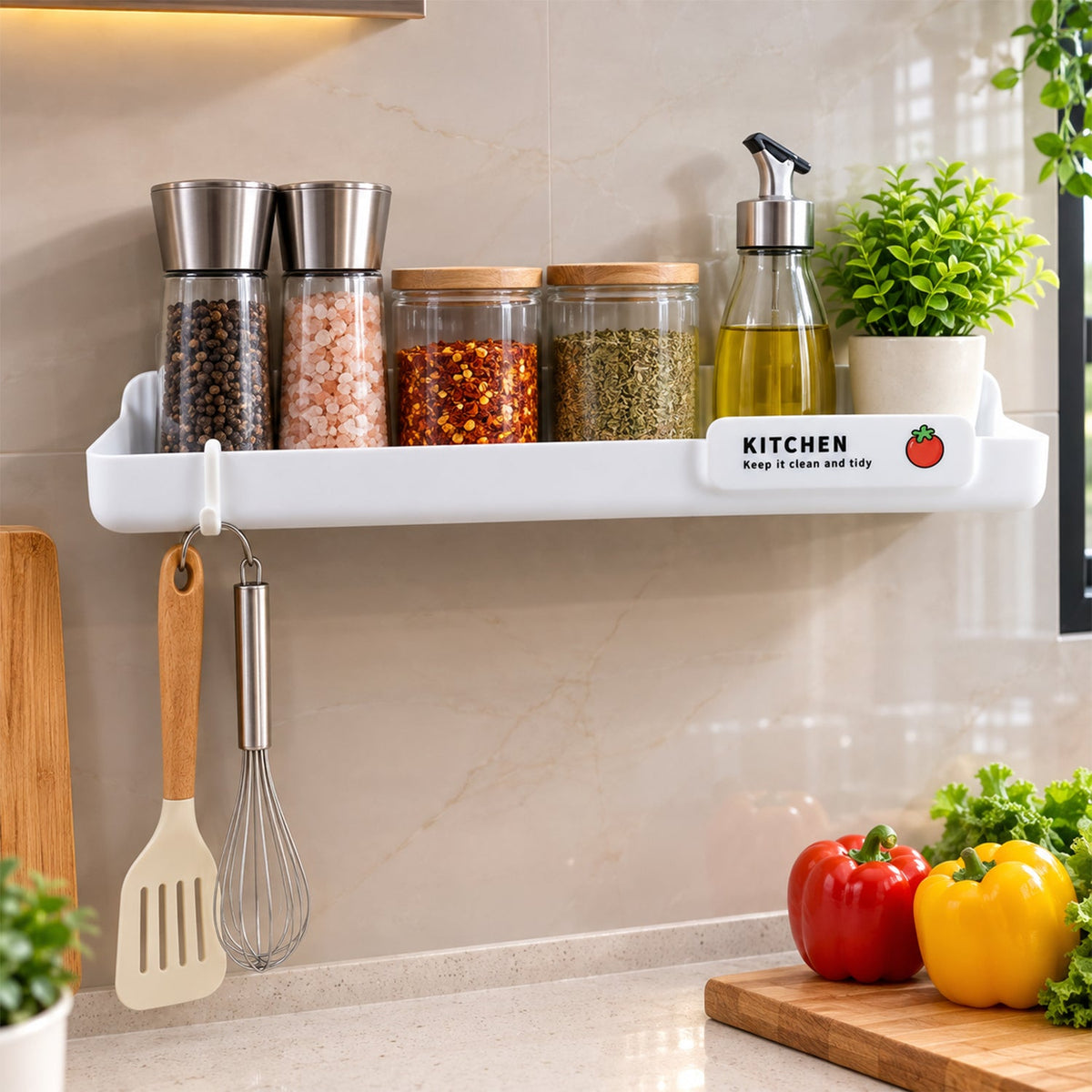 Drain rack mounted on a kitchen wall