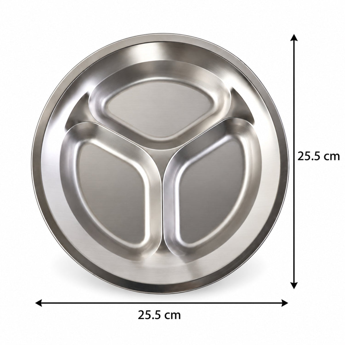 Stainless steel three compartment plate - dimensions