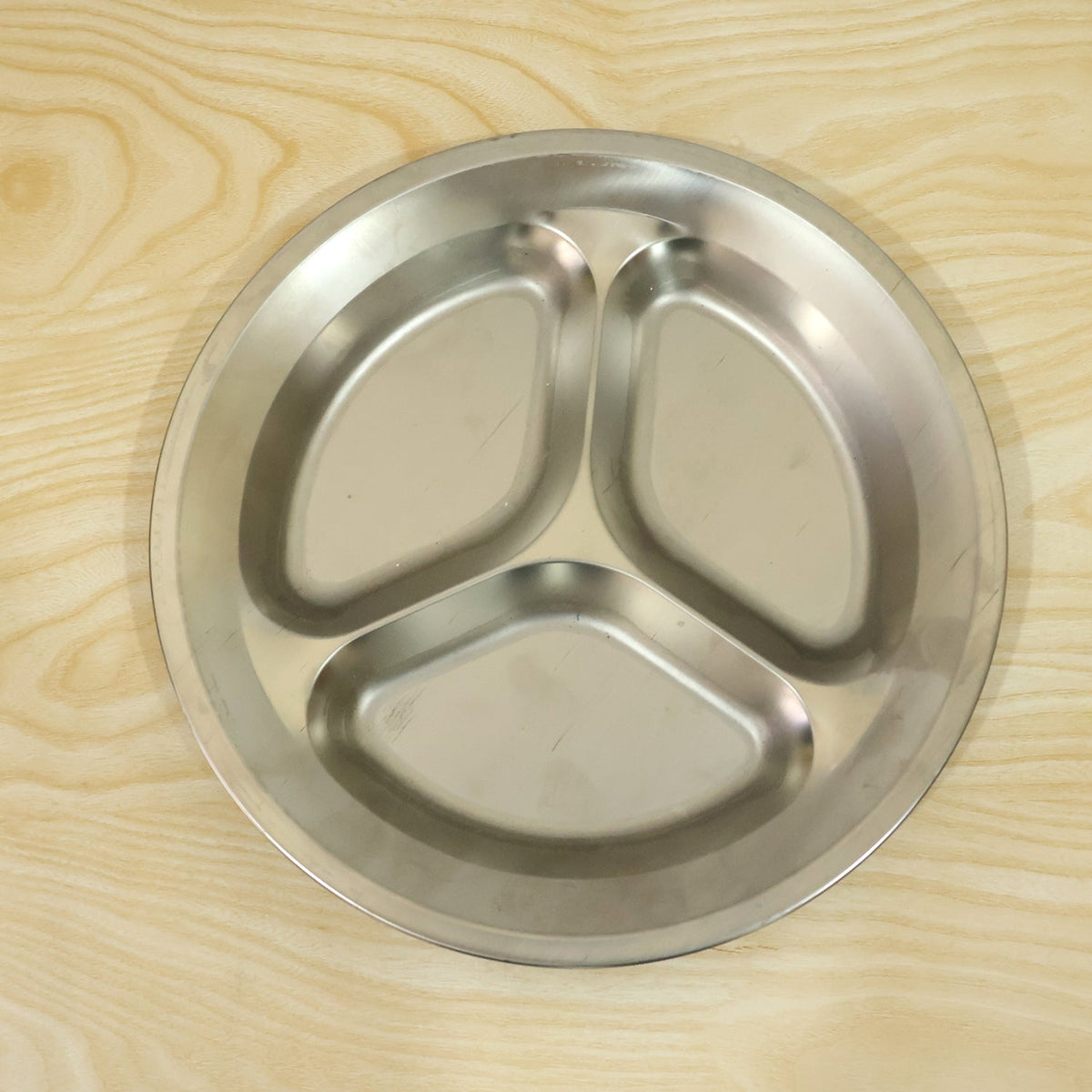Stainless steel three compartment plate - actual product