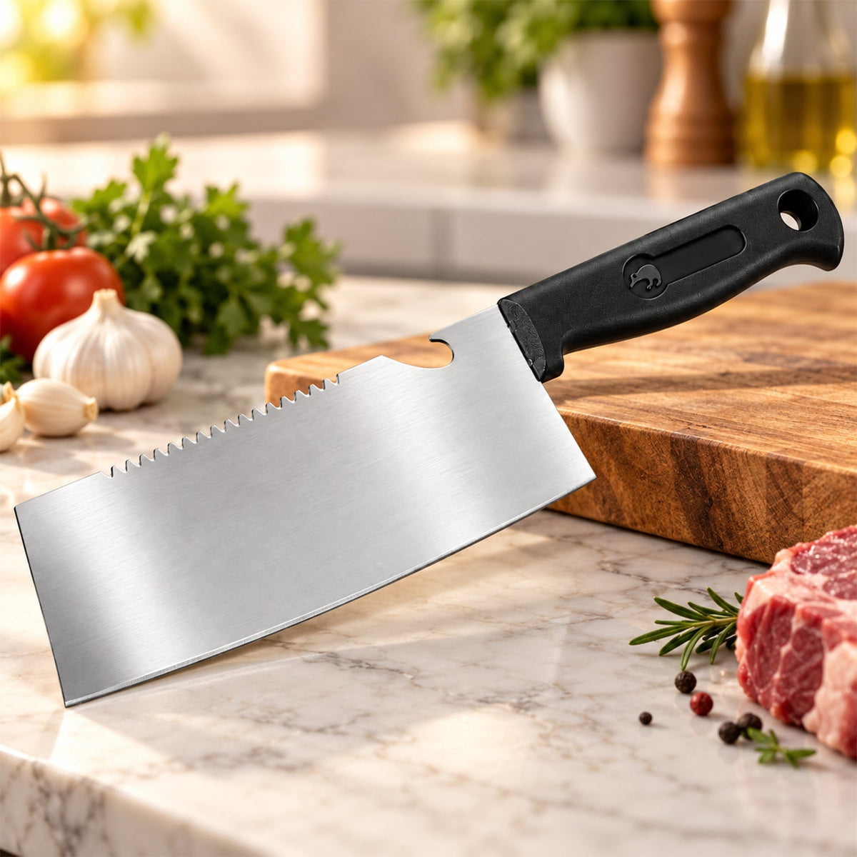 Small stainless steel kitchen cleaver knife - product display