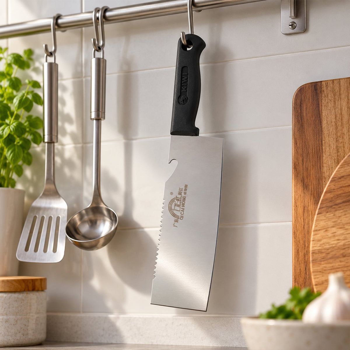 Small stainless steel kitchen cleaver knife - hanging storage