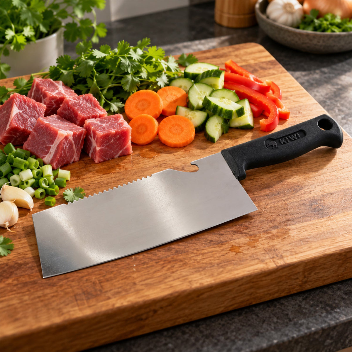 Small stainless steel kitchen cleaver knife - food preparation