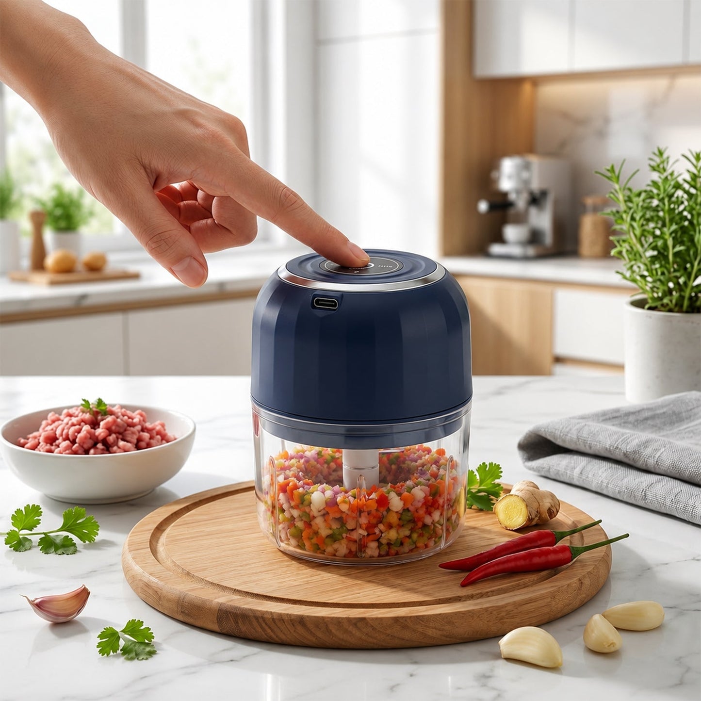 USB charging port on the cordless food chopper