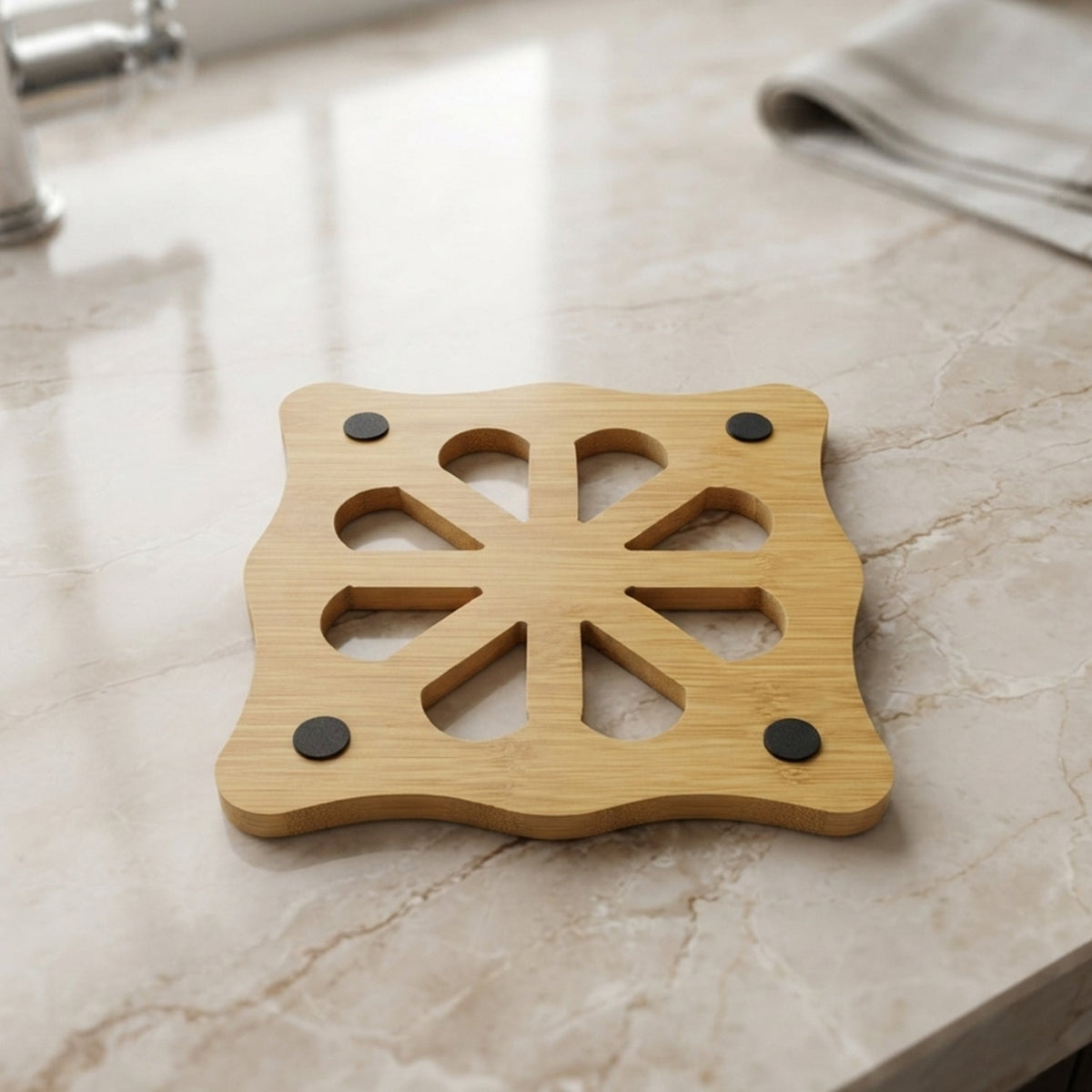 Wooden table coaster underside with protective pads