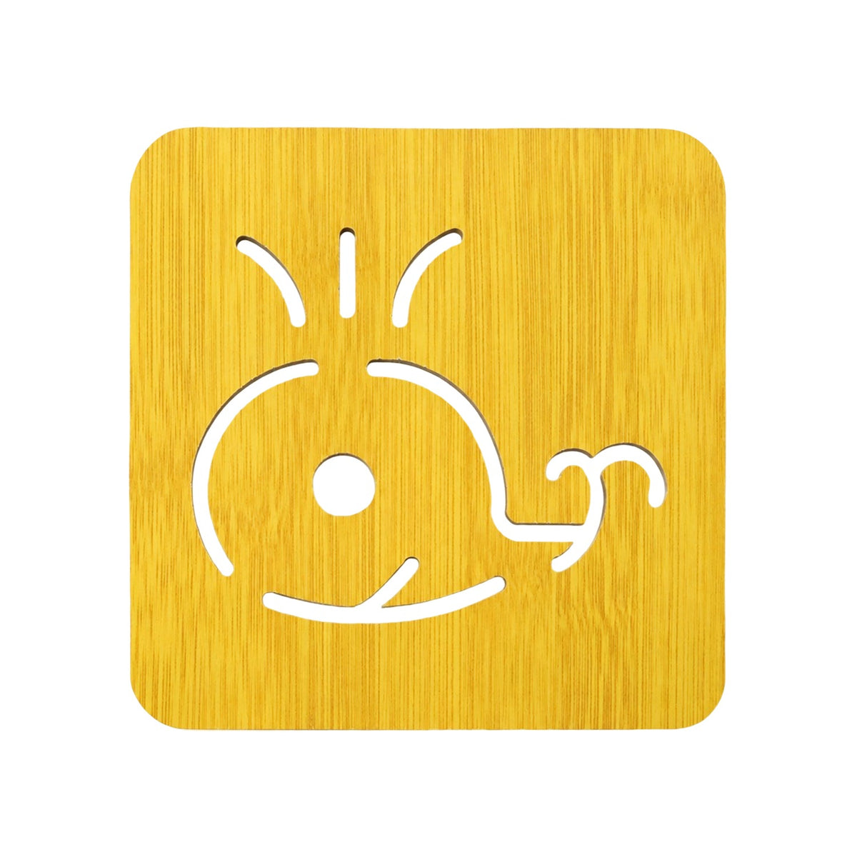 Square wooden whale coaster on white background