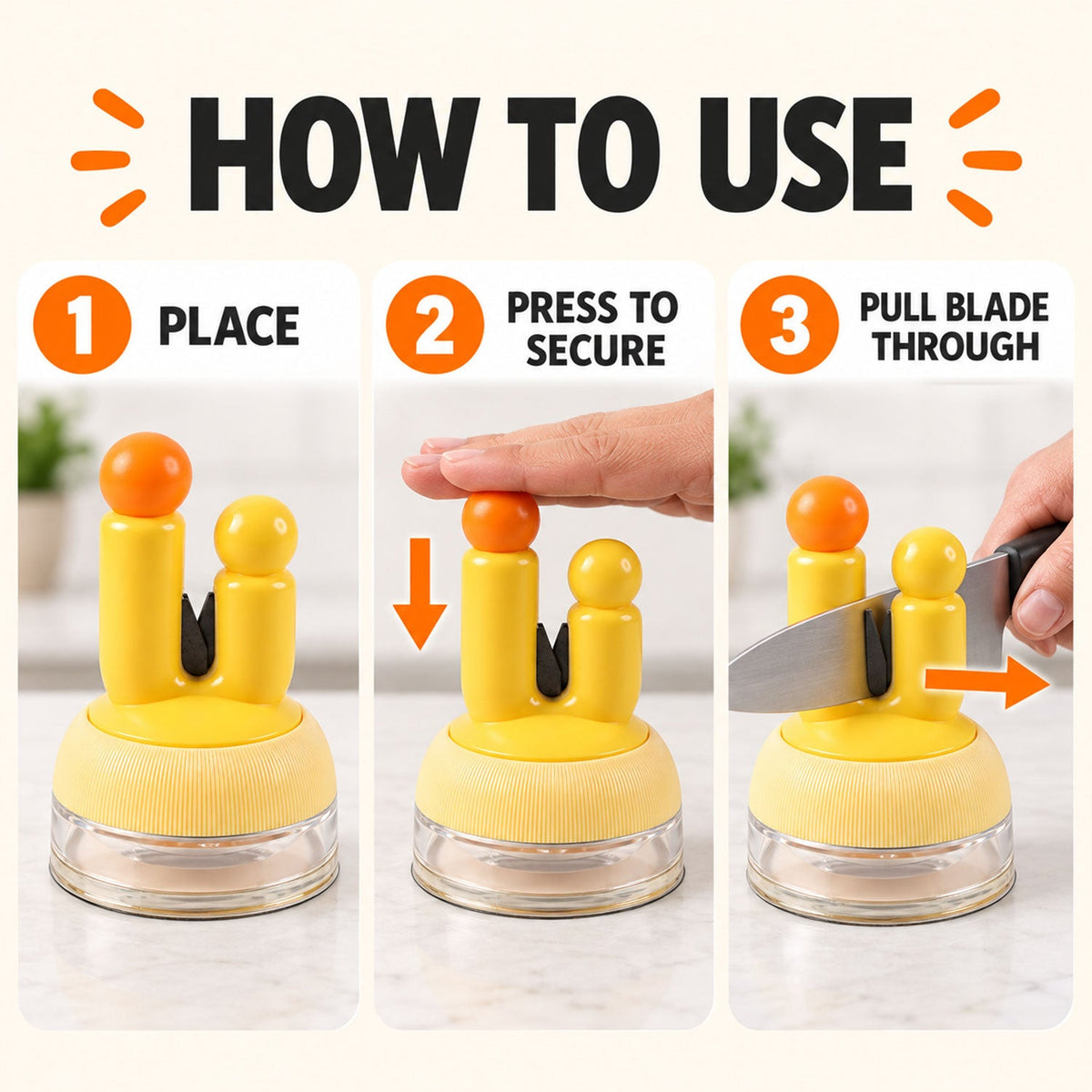 Suction cup manual knife sharpener - usage instructions