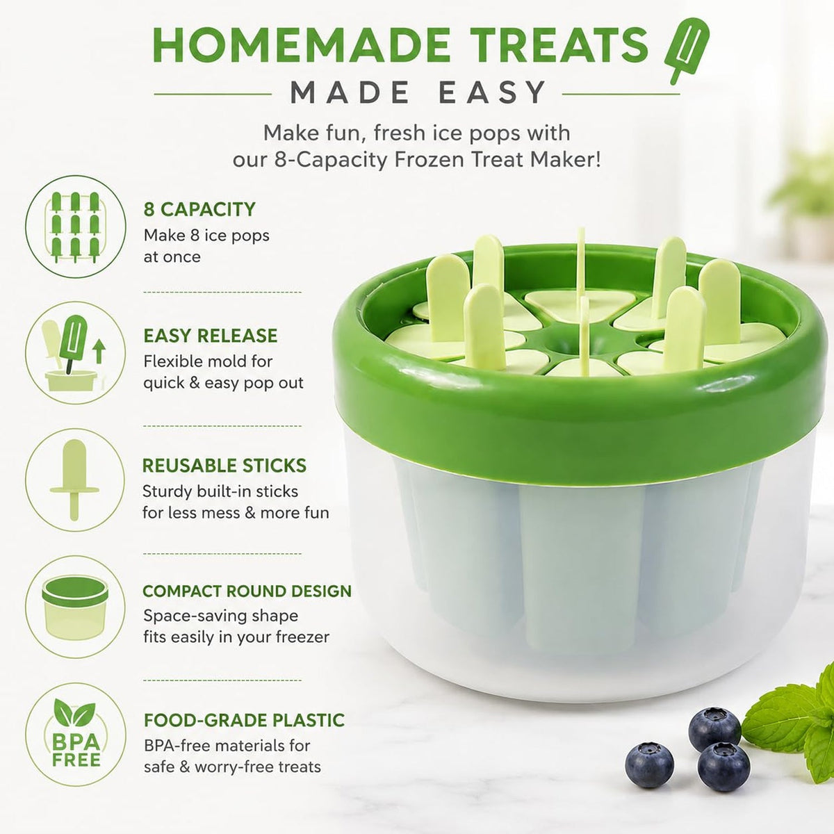 Green Round 8-Cavity Popsicle Mould