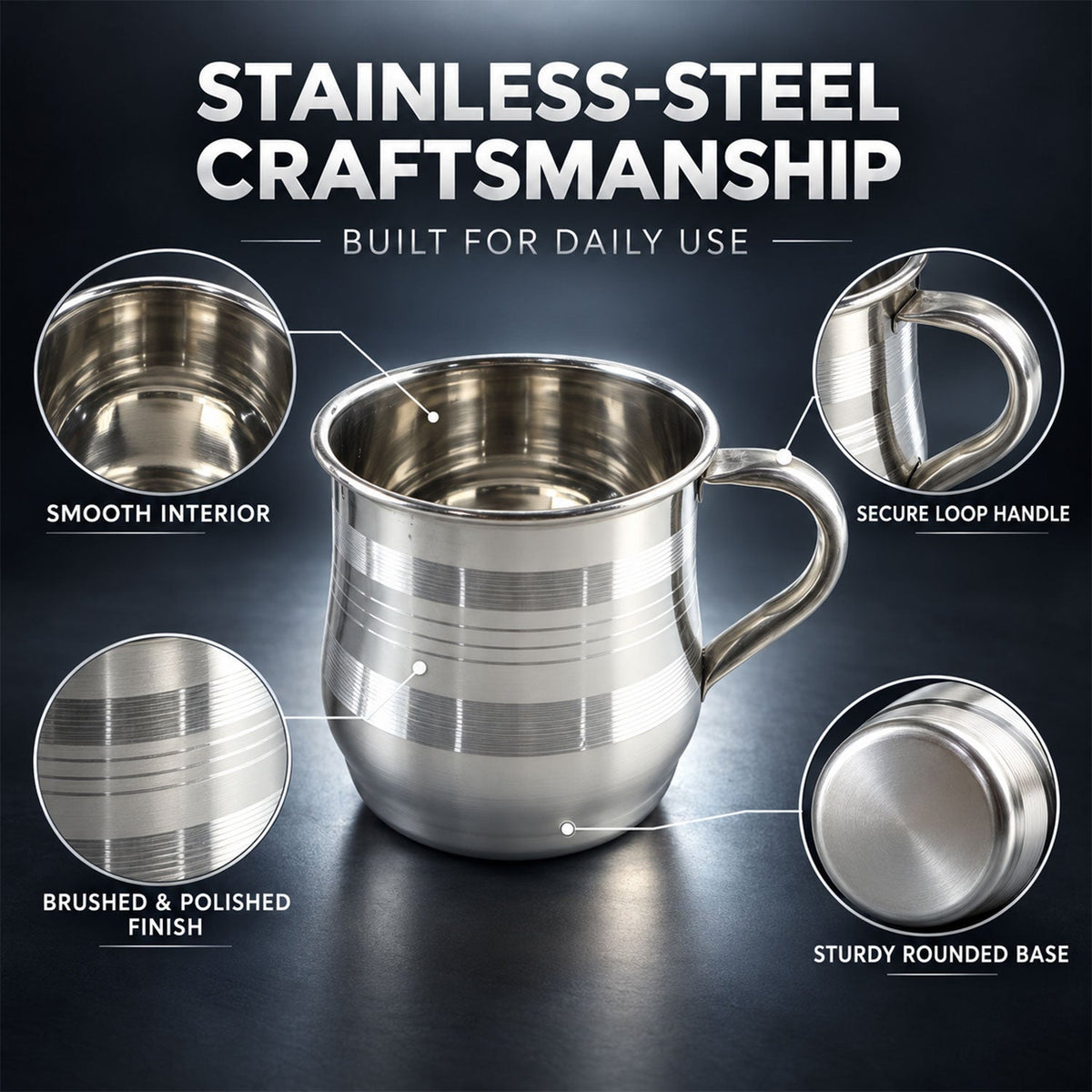 Stainless steel pot shaped tea coffee cups with handles set of six 05