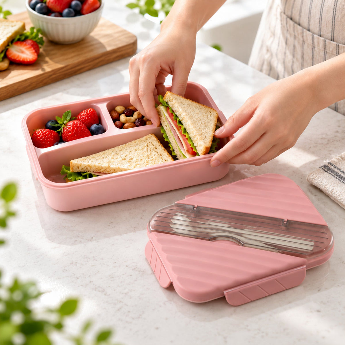 Lunch Box with Spoon and Fork
