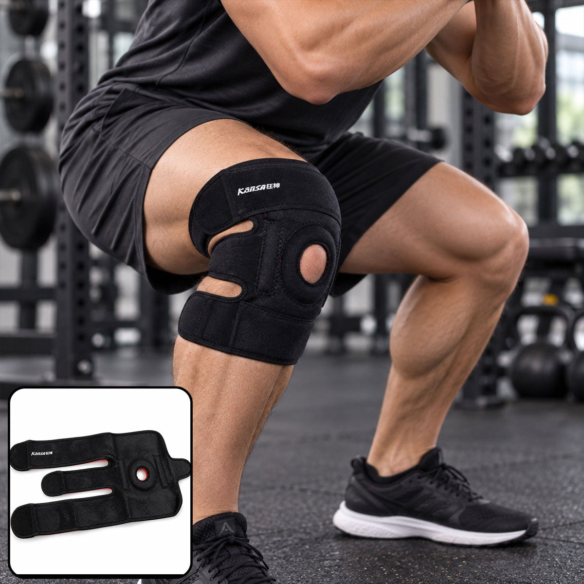 Adjustable open patella knee support straps