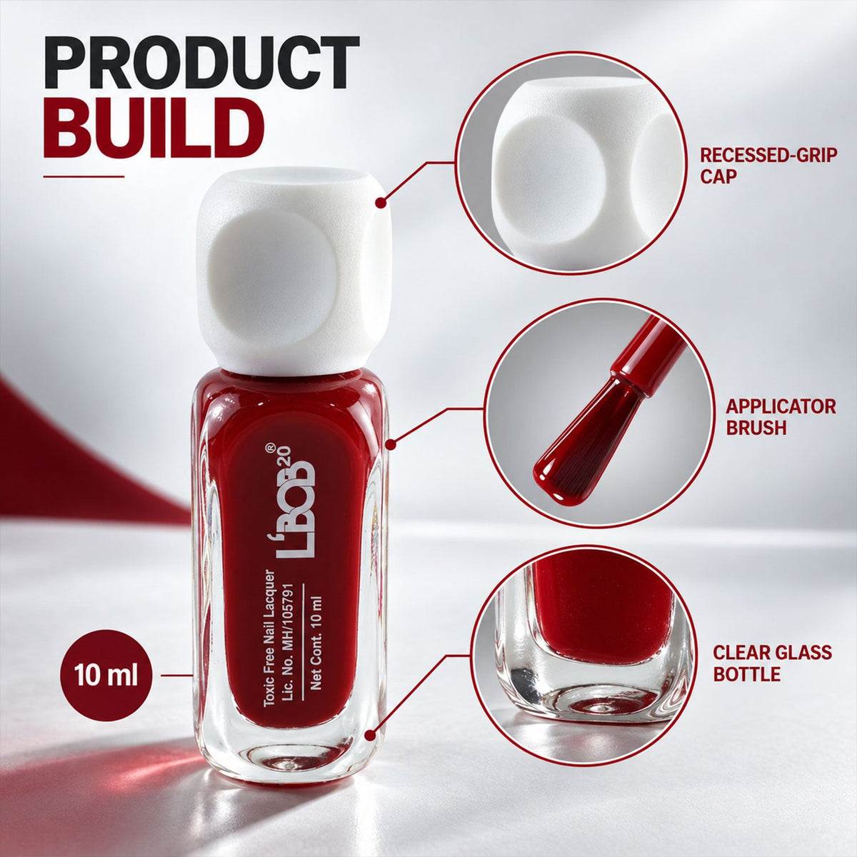 Hand with nails painted in matte wine maroon nail polish