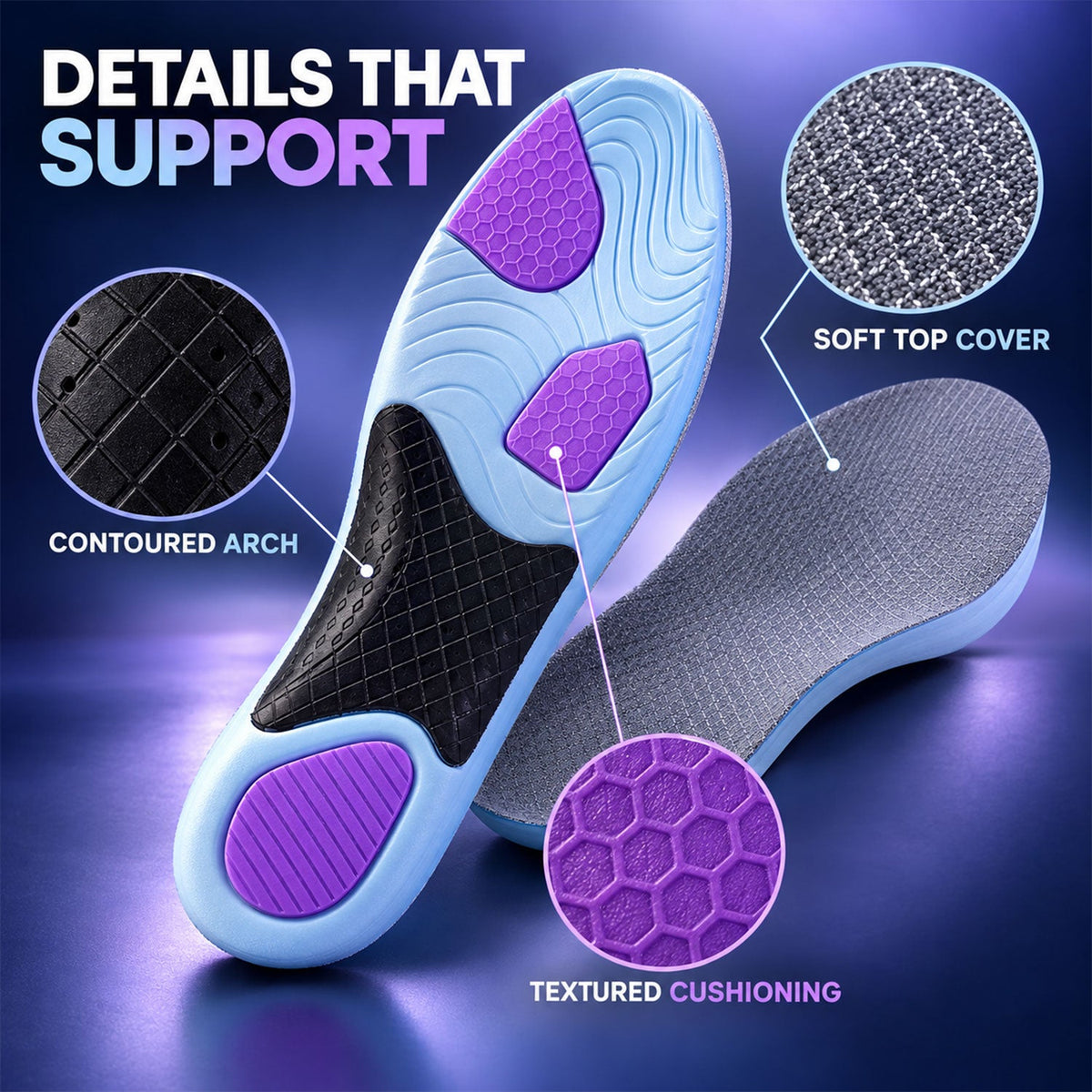 Comfort cushion foot support insoles