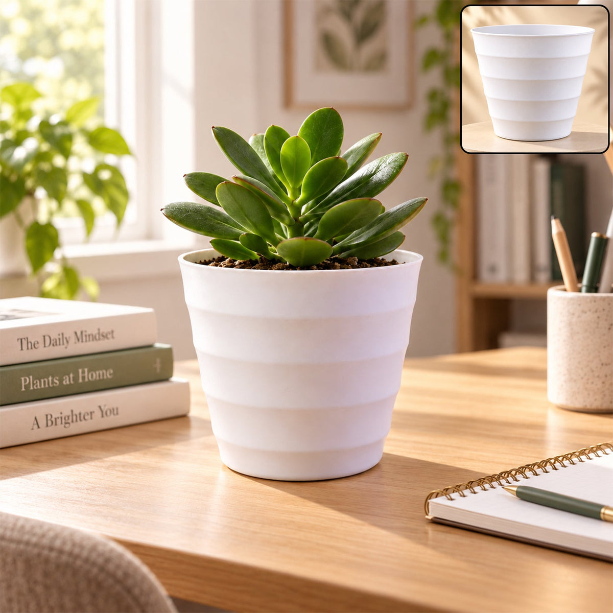 Decorative ribbed plastic flower pot planter