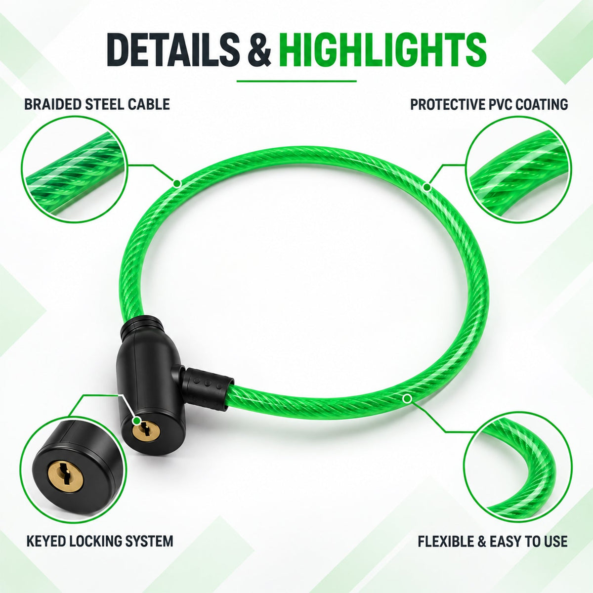 Flexible cable lock keys anti theft