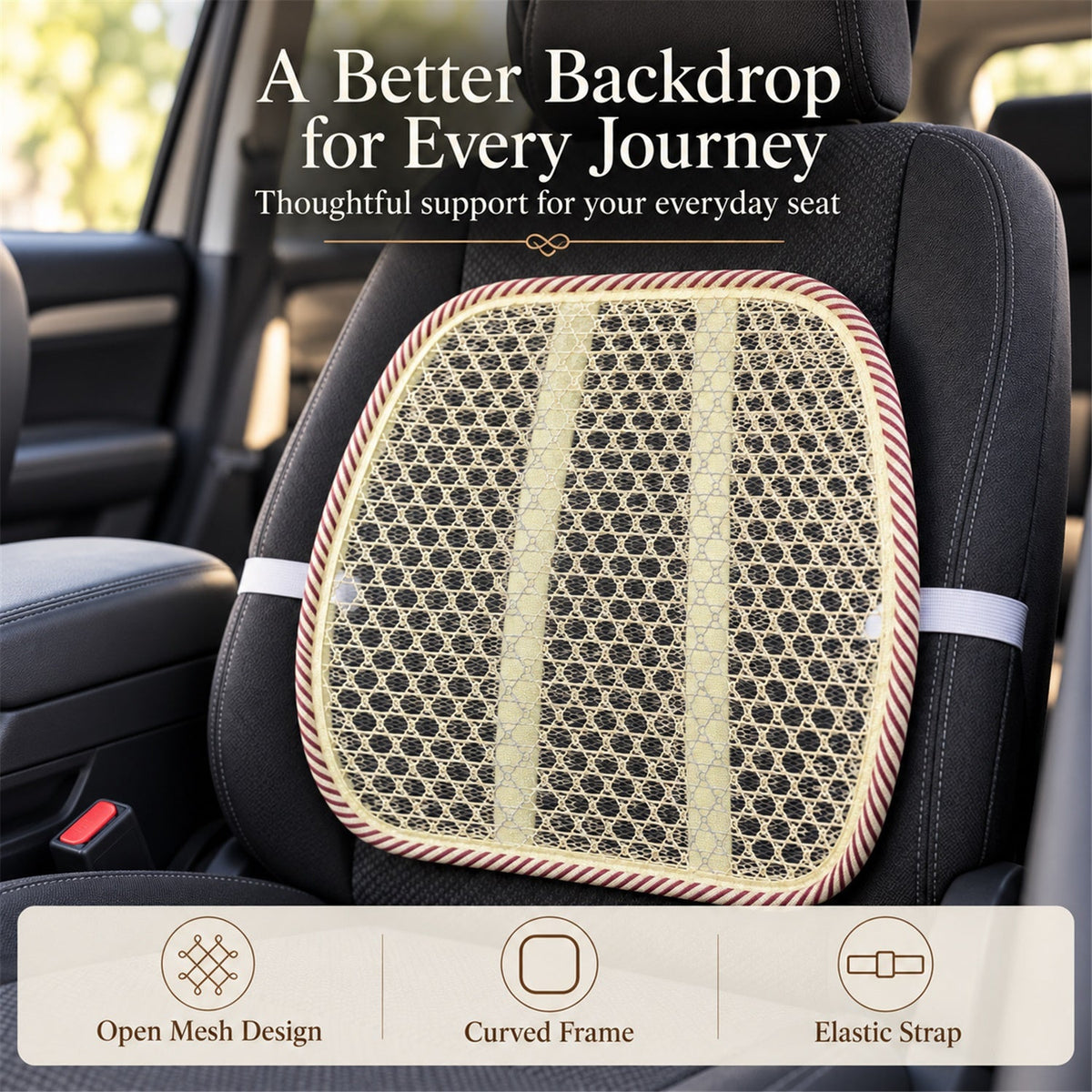 Beige Mesh Car Seat Back Support