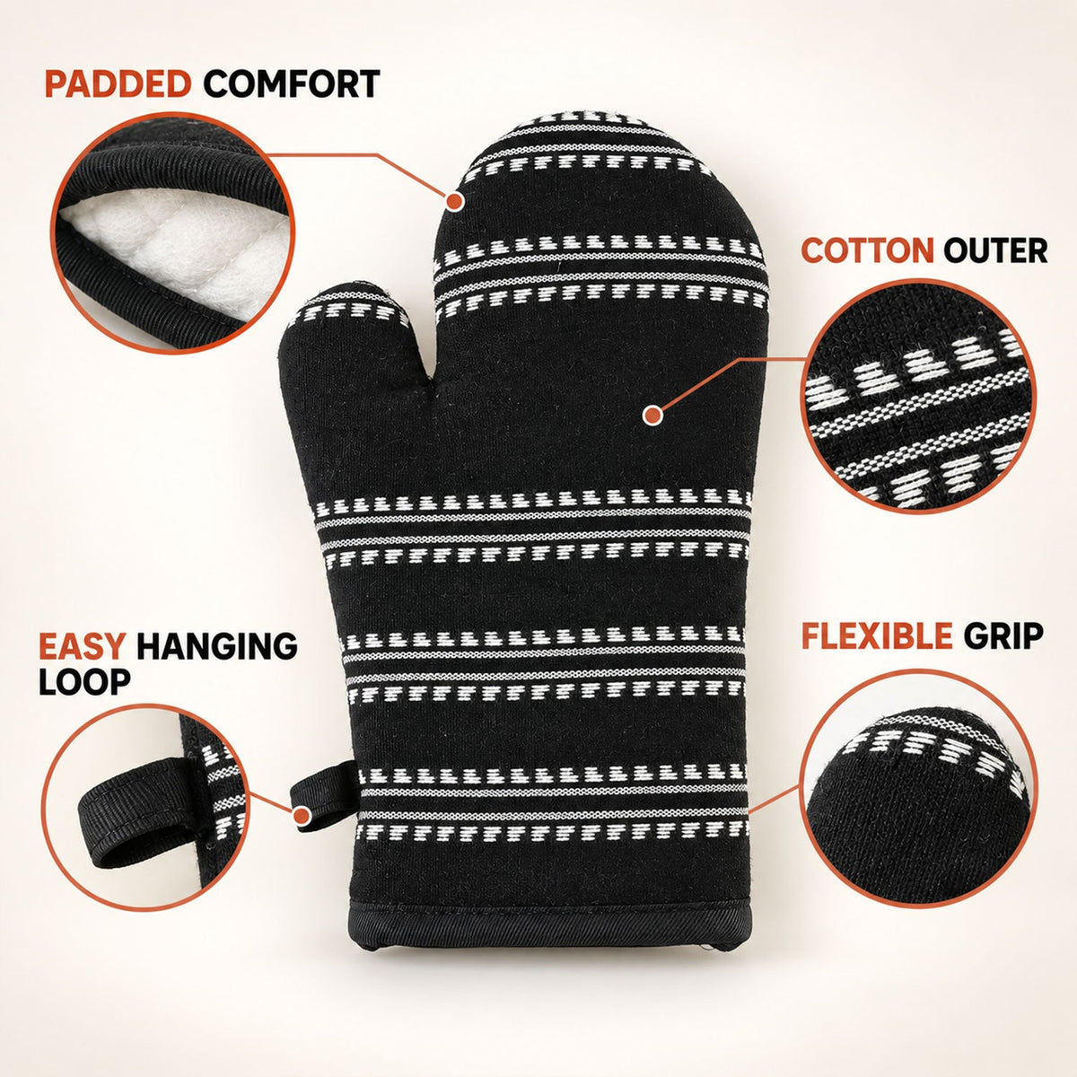 Oven glove padded detail