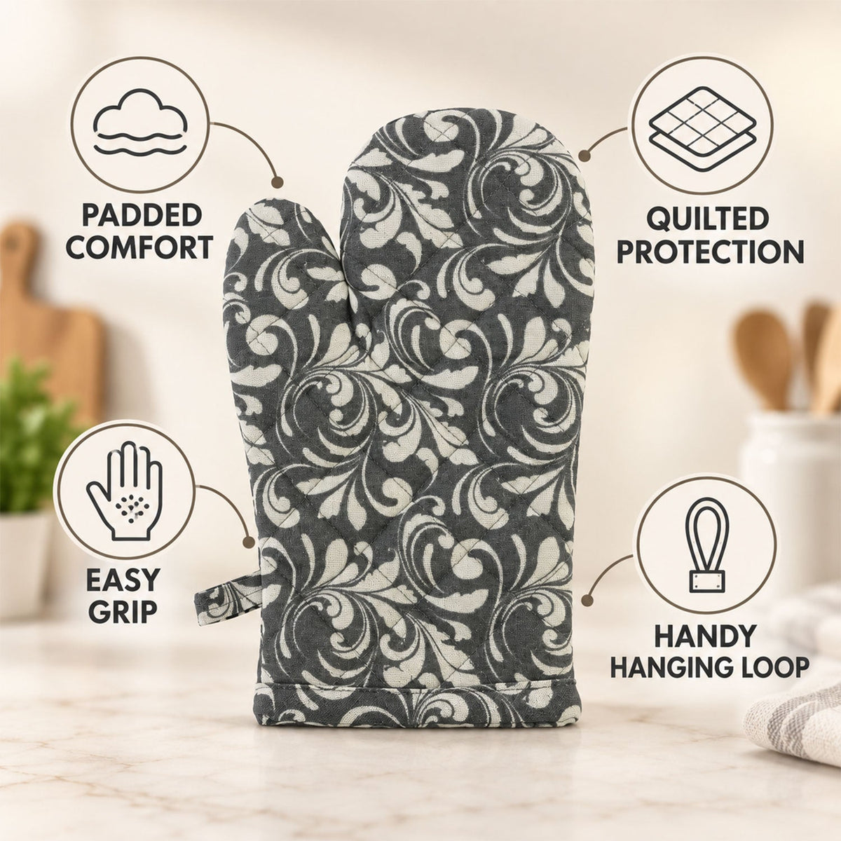 Oven glove hanging loop detail