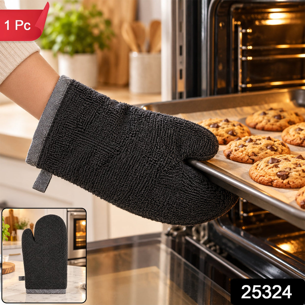 Black textured oven hand glove - SKU photo