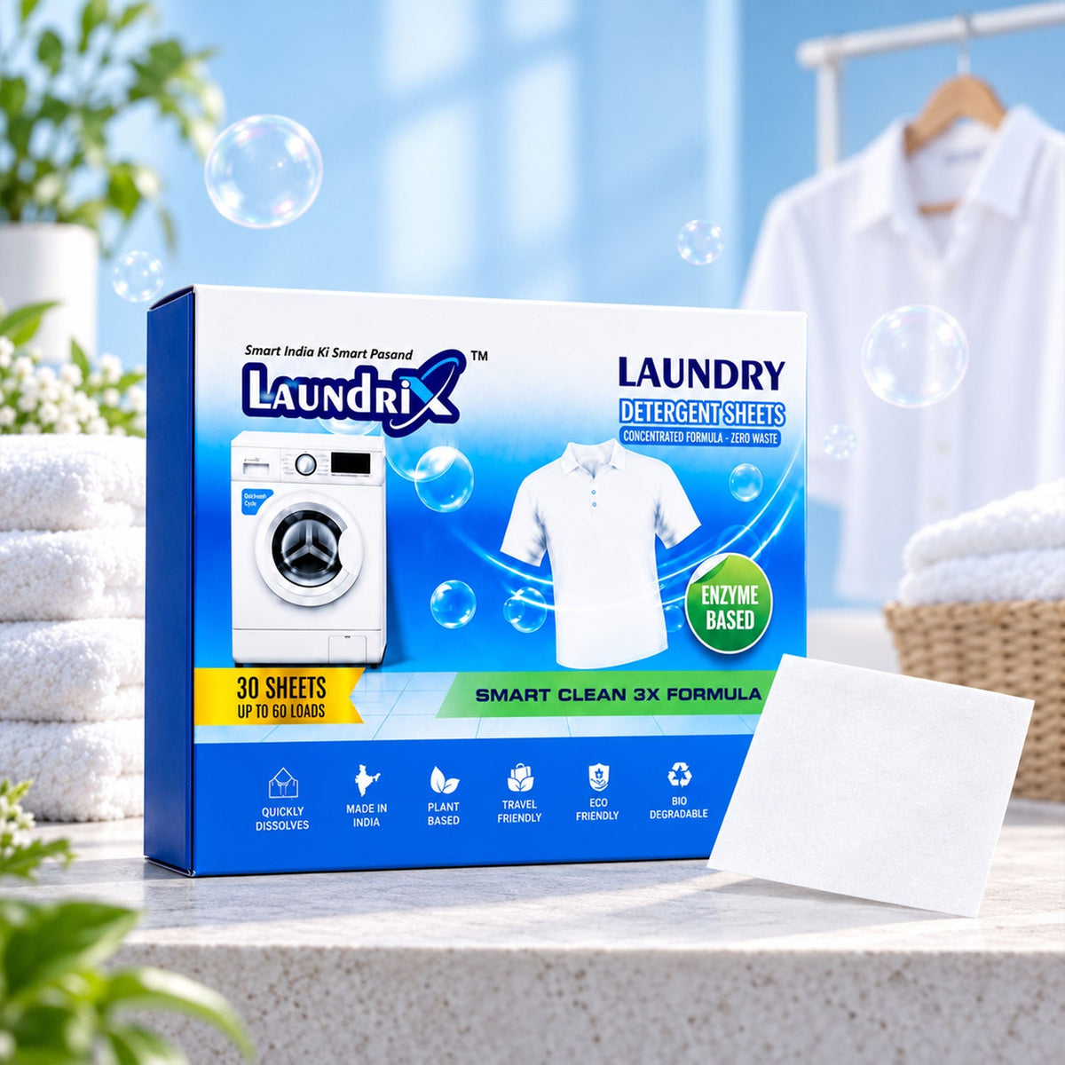 Arrangement of laundry detergent sheets on a surface