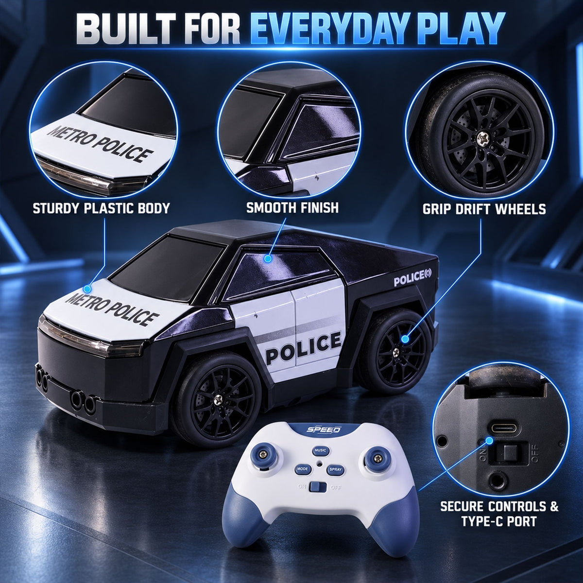 Police drift car toy kids follow mode