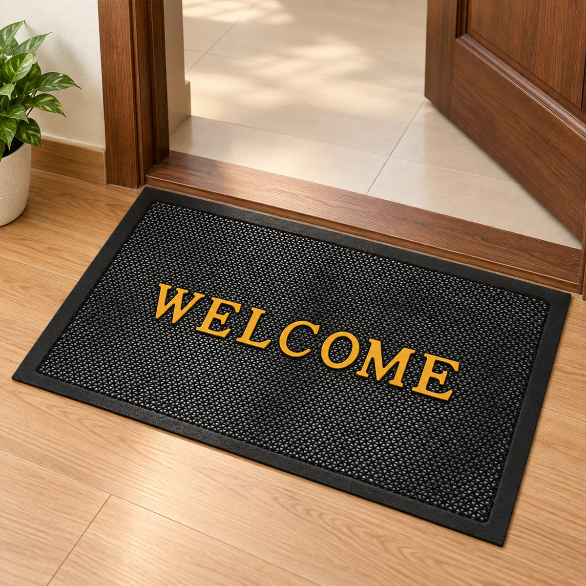 Underside view showing the rubber border of the door mat