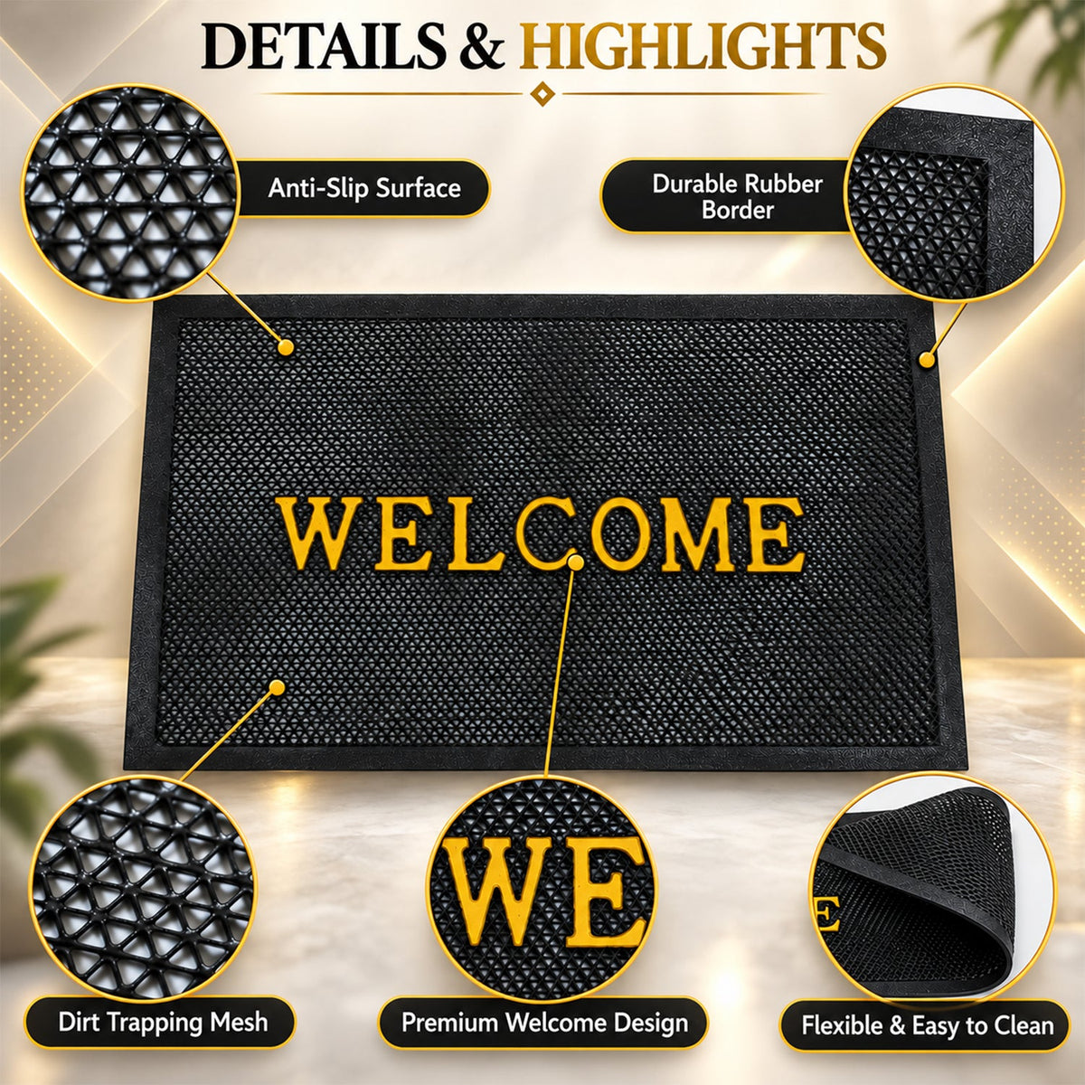 Welcome Door Mat in an entryway setting