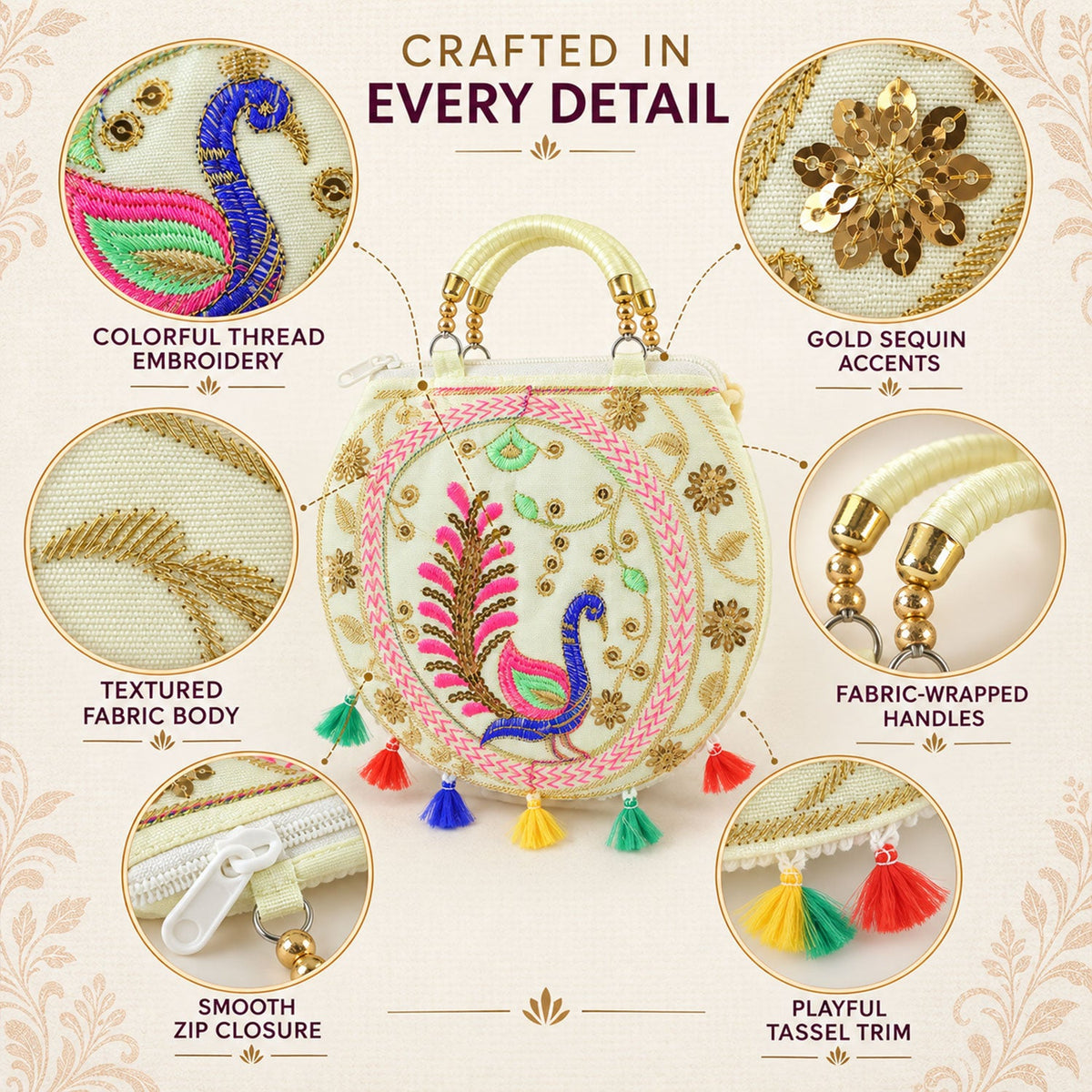 Ethnic peacock sling purse women