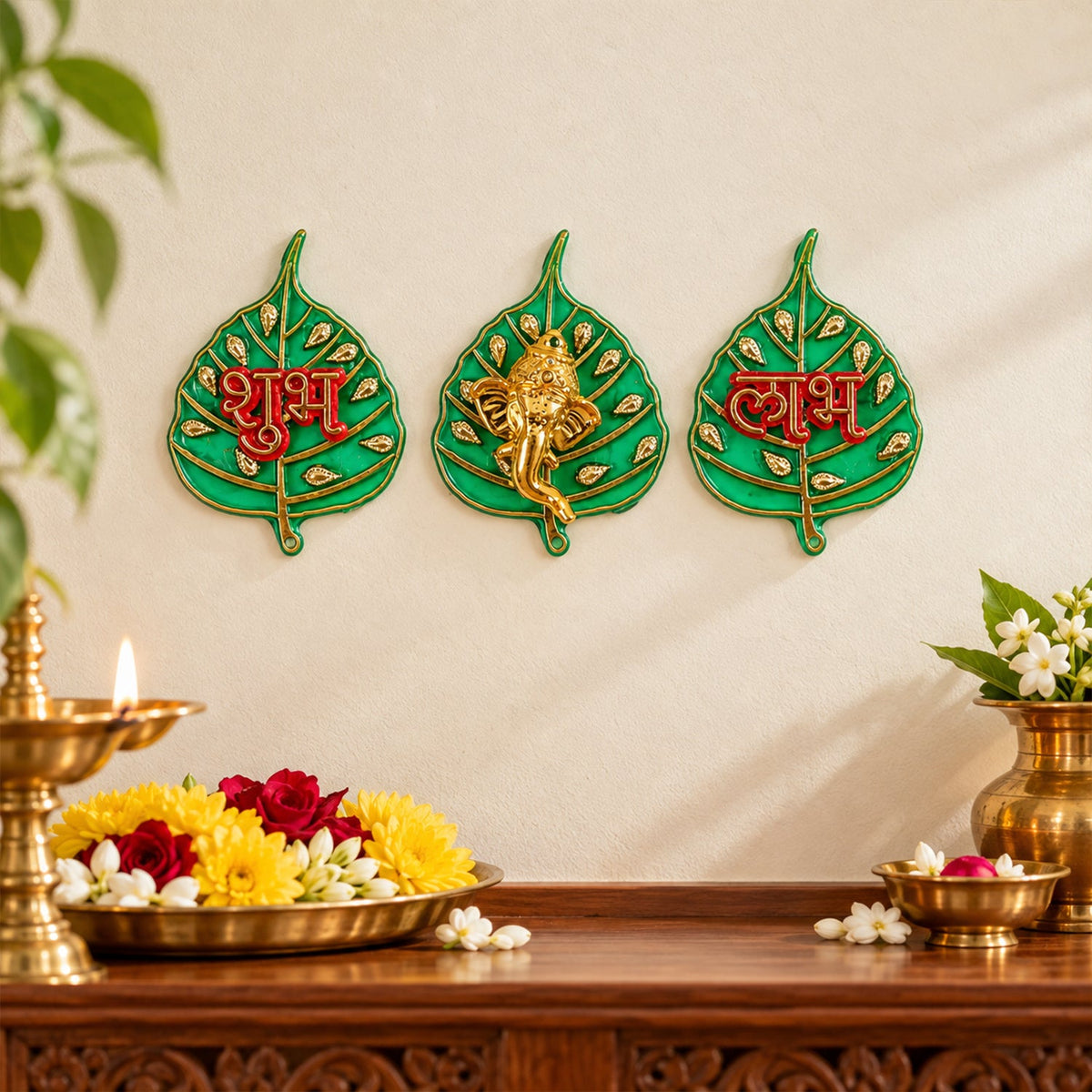 Shubh Labh Ganesh decor set on a festive background