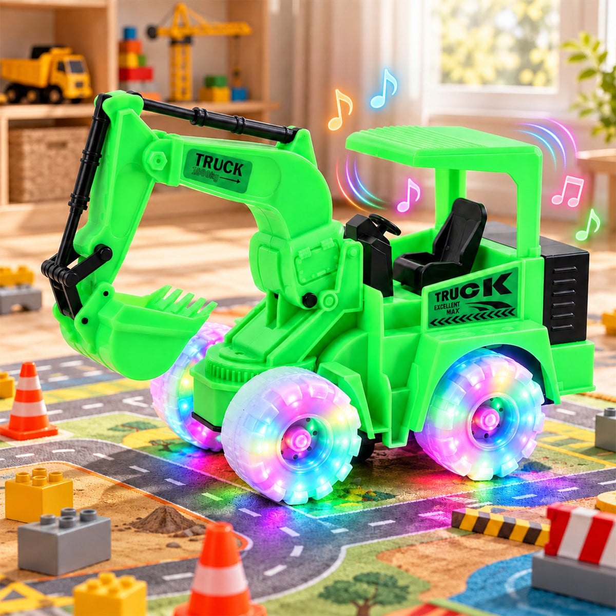 JCB musical excavator truck toy RGB LED arm