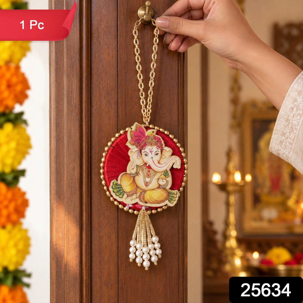 Ganesh decorative hanging with chain and bead tassels - SKU photo