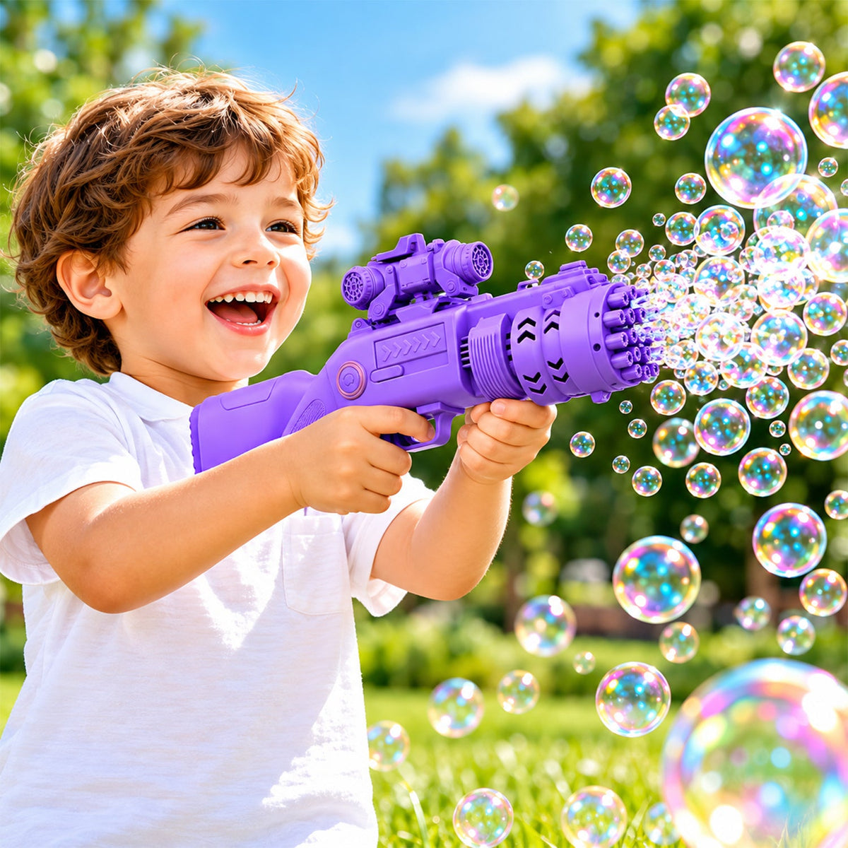 Automatic bubble blaster gun liquid tray outdoor