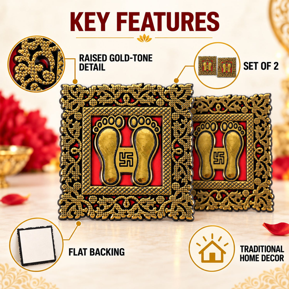 Golden Laxmi Charan frame decorative stickers 06