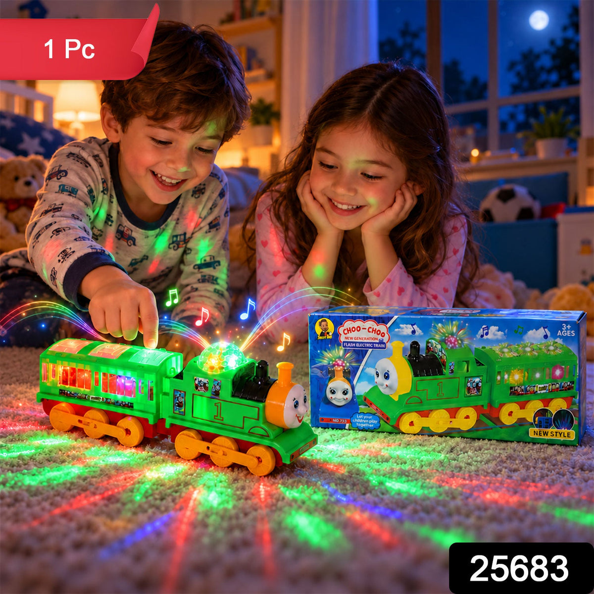 Battery operated train toy with flashing light dome and sound 25683