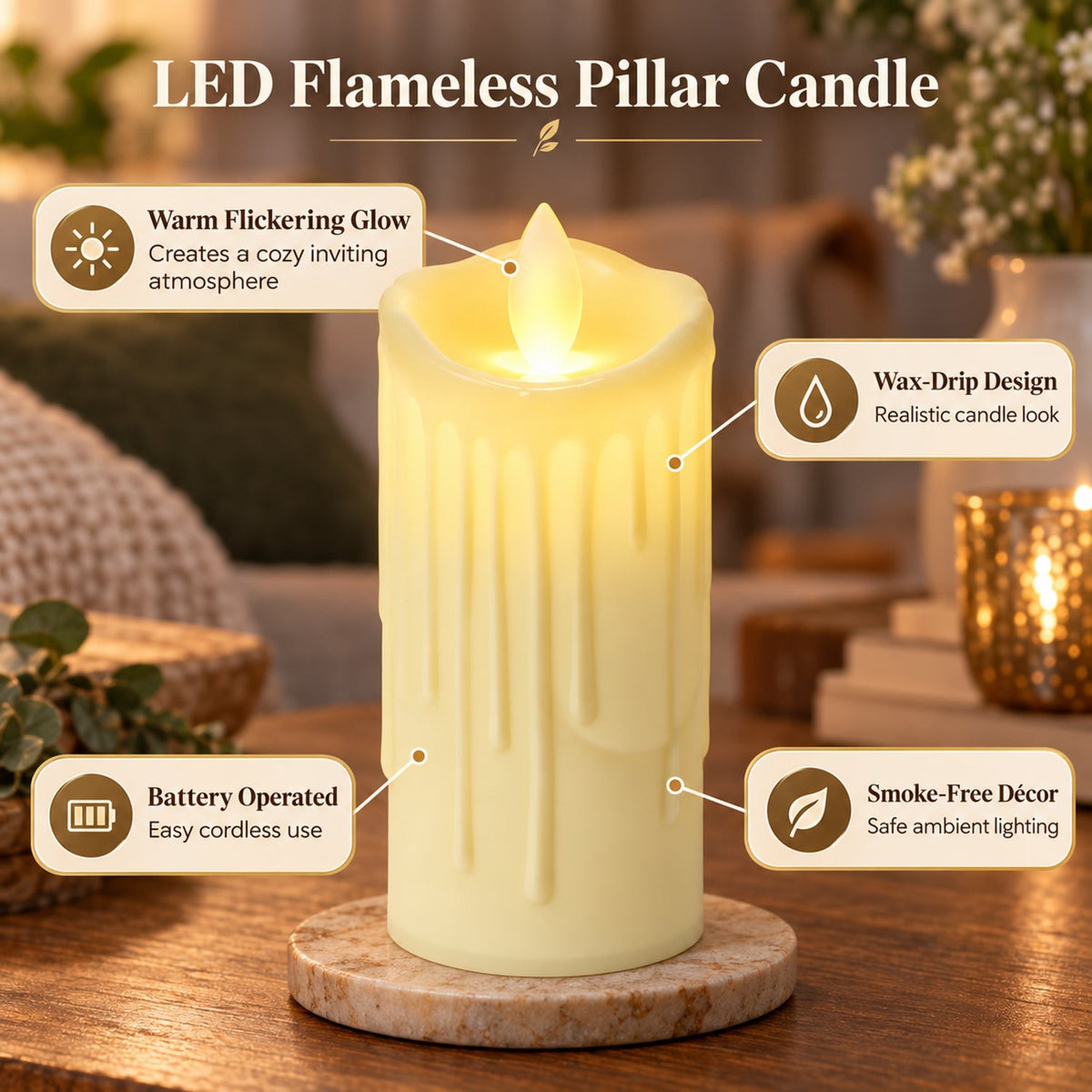 LED pillar candles decor use