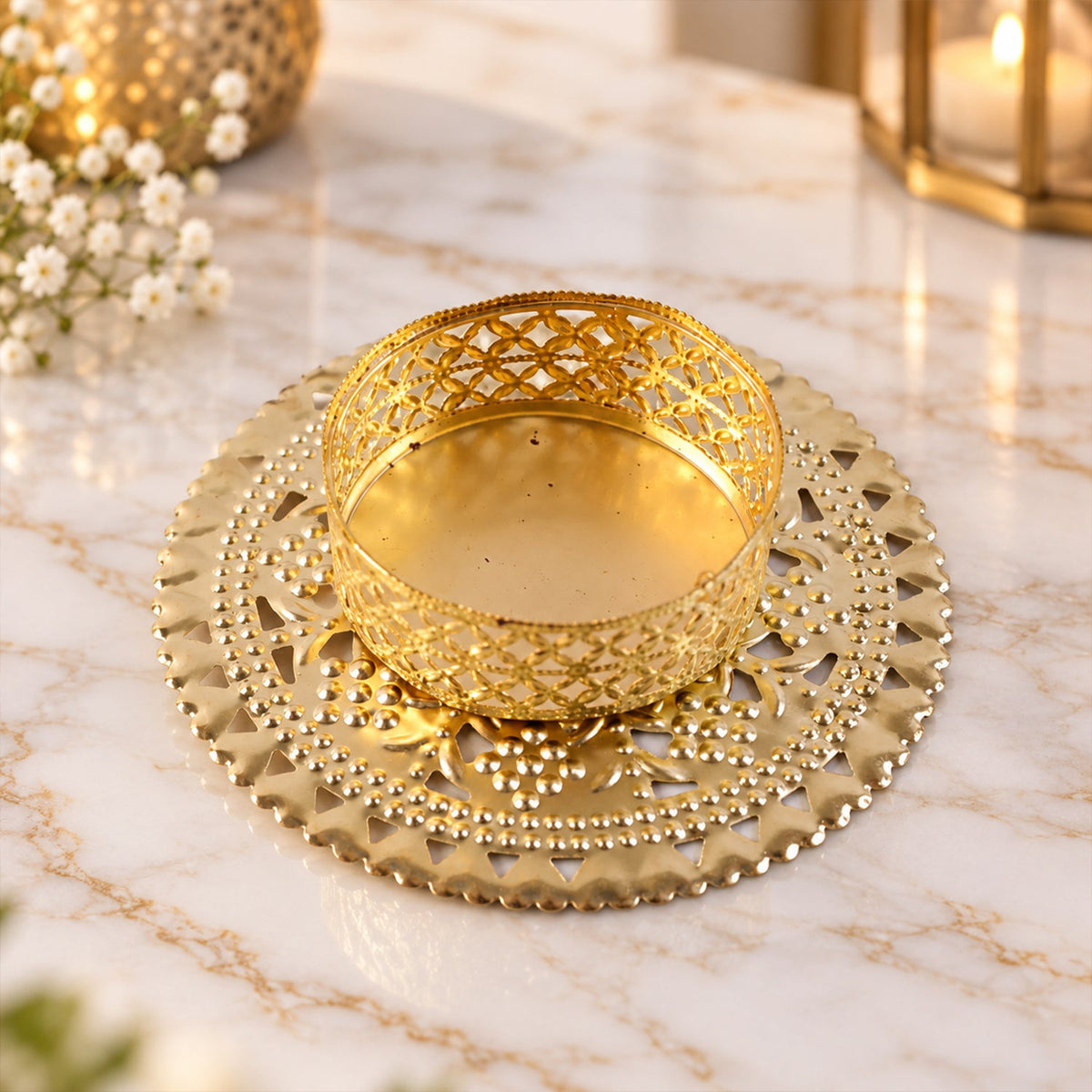 Metal Jali Tealight Candle Holder for Festive Home Decor (1 Pc)